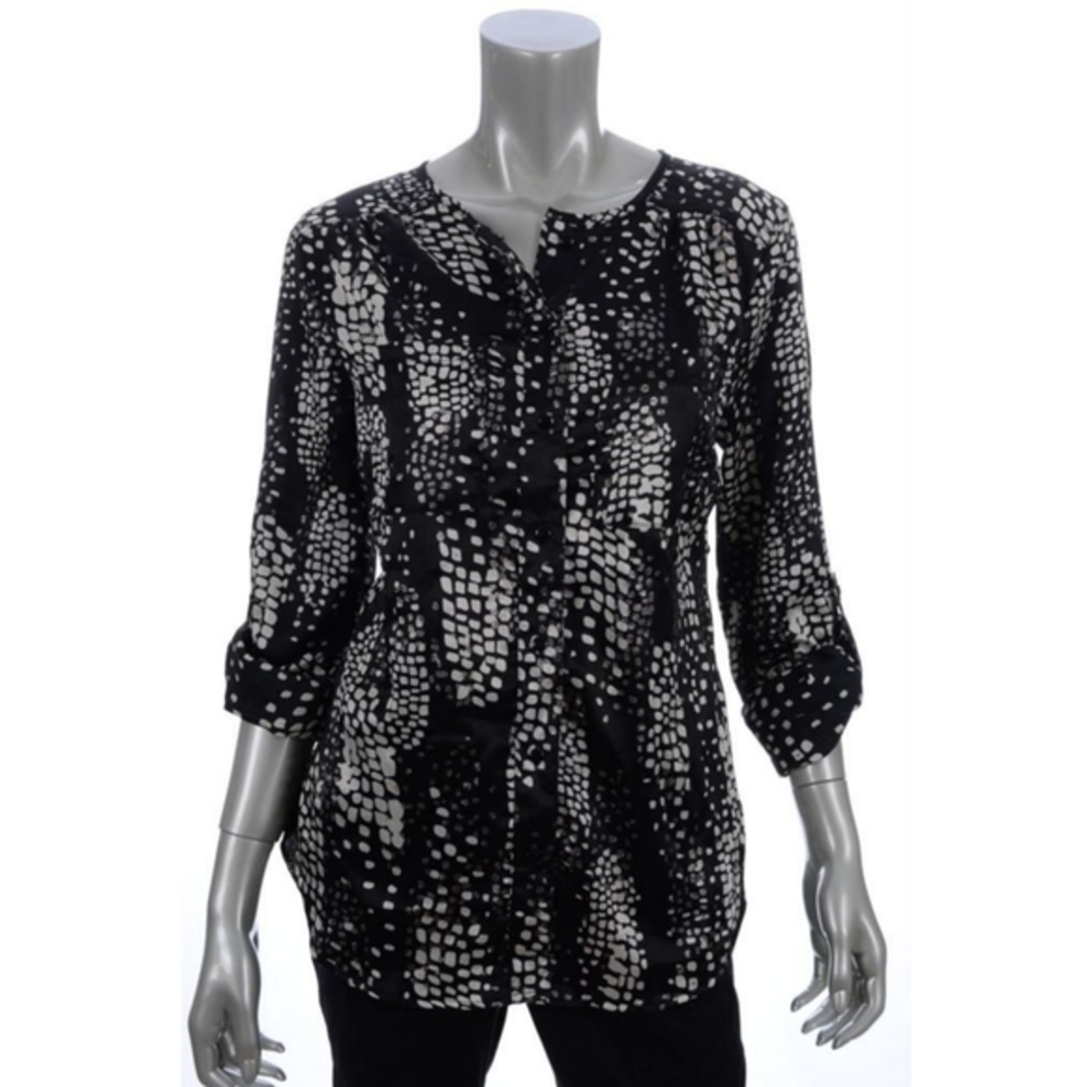 Elementz Black White Spotted Sparkle Silky Blouse S